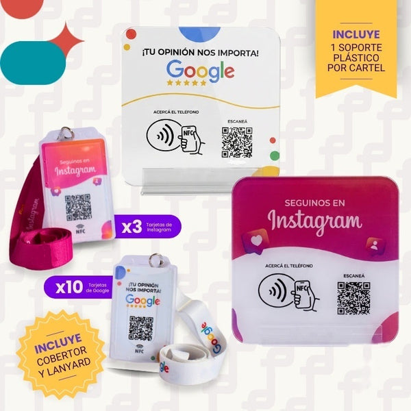 Combo - 10 Tarjetas Google + 3 Tarjetas Instagram + 1 Cartel Google + 1 Cartel Instagram